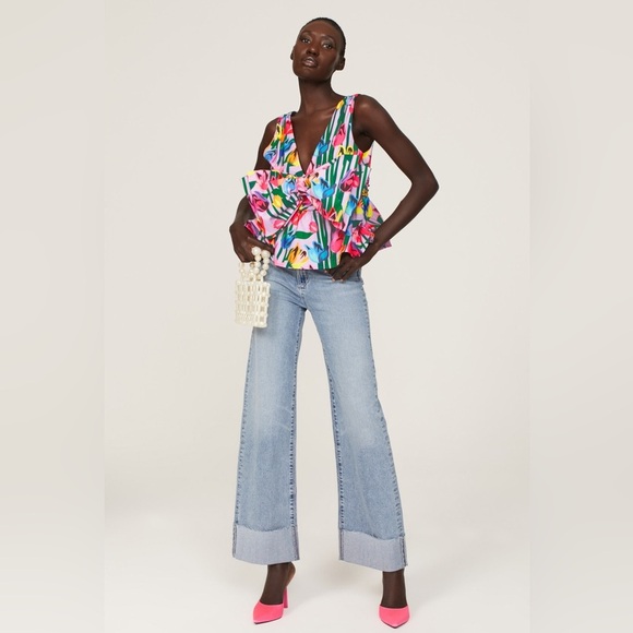 Slate & Willow • Bow Front‎ Avant Garde Floral Crop Top Sz Sm Tropical - Picture 3 of 13